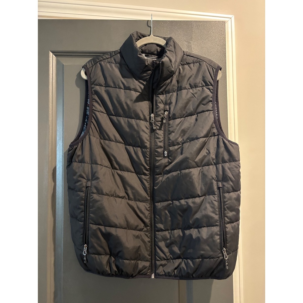 Free Country Puffer Vest Mens L Black Excellent Quilted Plaid 197-MOF4640S
